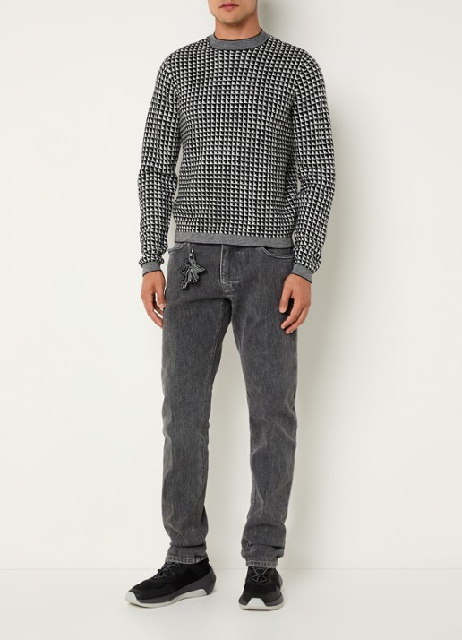 Armani Fijngebreide pullover van scheerwol met ingebreid patroon - voorkant 3 zwart