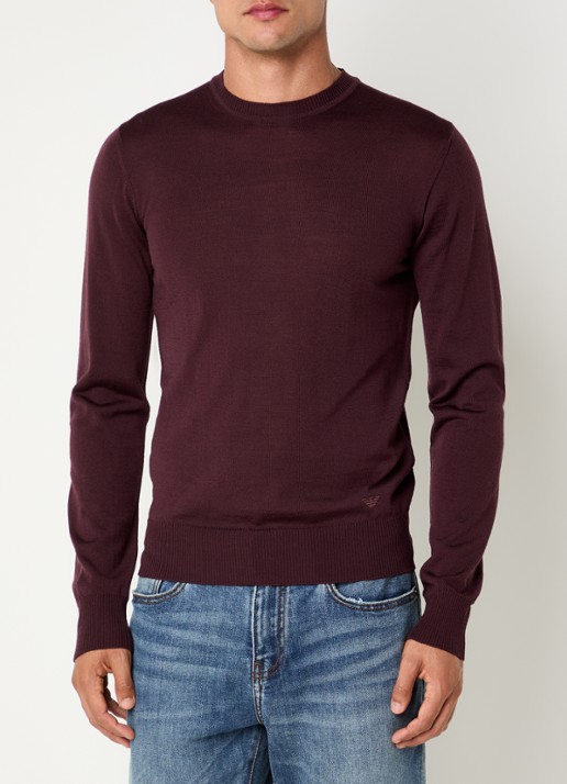 Armani Fijngebreide pullover van scheerwol - detail bordeauxrood