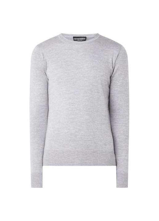Armani Fijngebreide pullover van wol - voorkant 2 lichtgrijs
