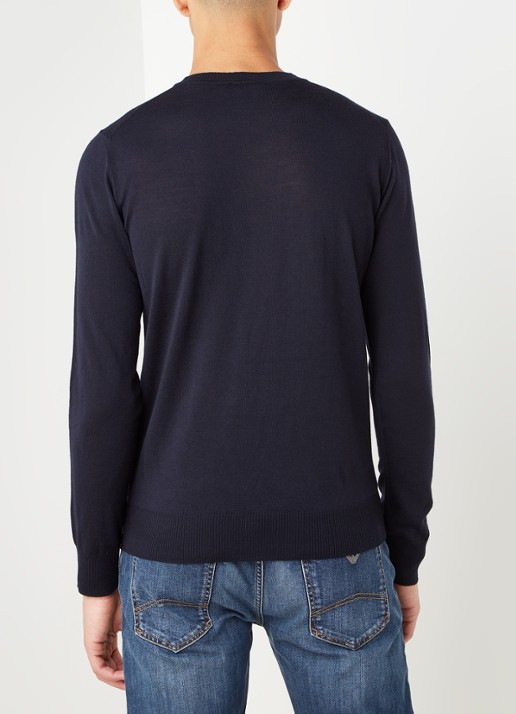 Armani Fijngebreide pullover van wol - achterkant donkerblauw