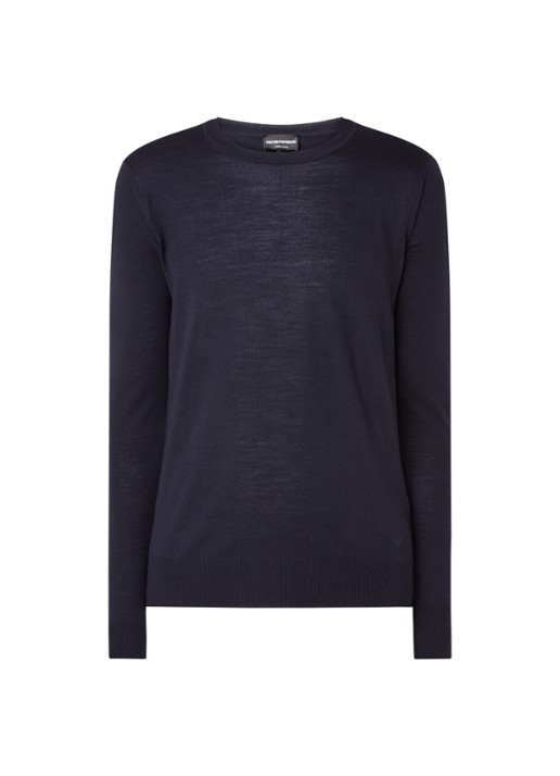 Armani Fijngebreide pullover van wol - voorkant 2 donkerblauw