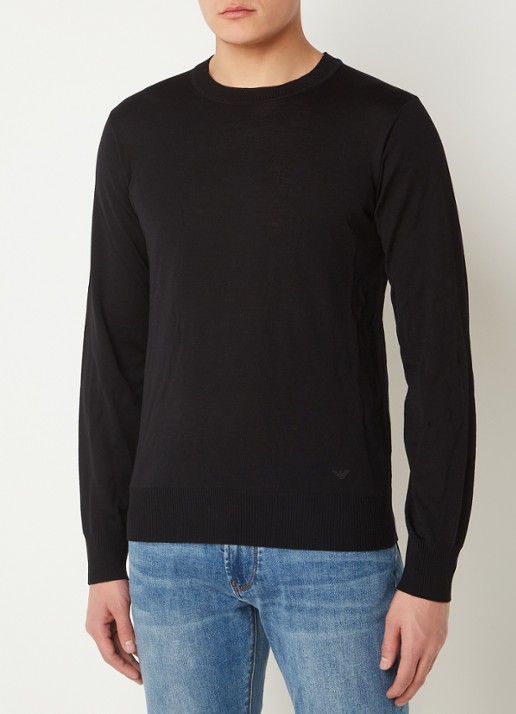 Armani Fijngebreide pullover van wol - detail 4 zwart