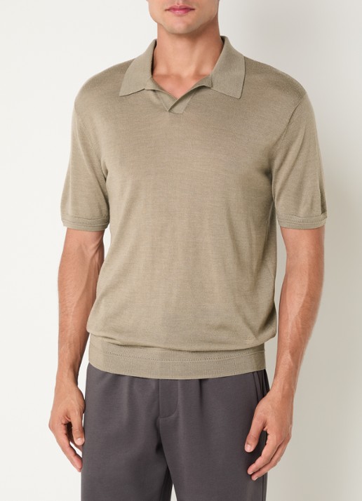 Armani Fijngebreide regular fit polo in zijdeblend - detail 2 zand