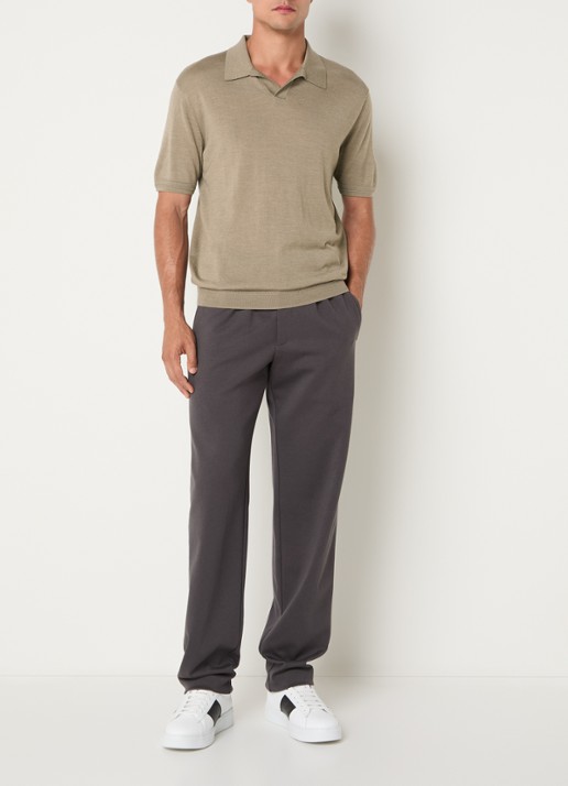Armani Fijngebreide regular fit polo in zijdeblend - voorkant 4 zand