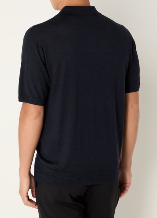 Armani Fijngebreide regular fit polo in zijdeblend - achterkant 3 donkerblauw