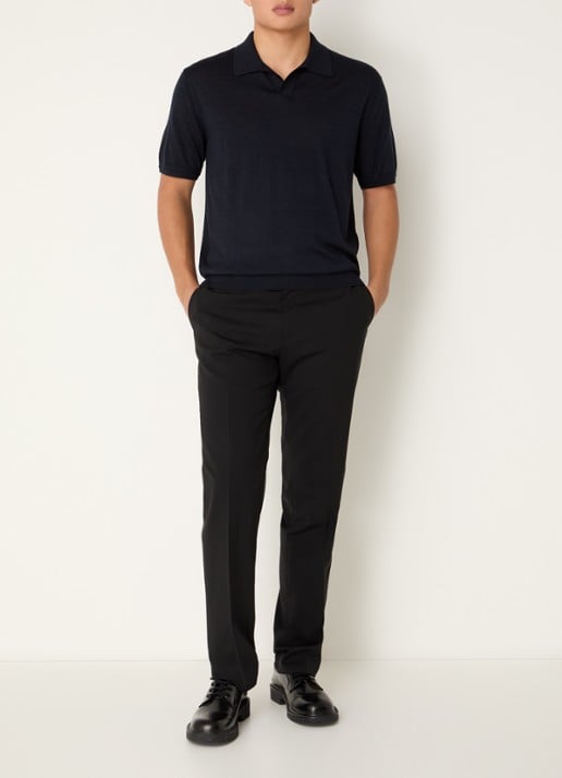 Armani Fijngebreide regular fit polo in zijdeblend - voorkant 2 donkerblauw