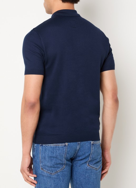 Armani Fijngebreide regular fit polo - achterkant 4 donkerblauw