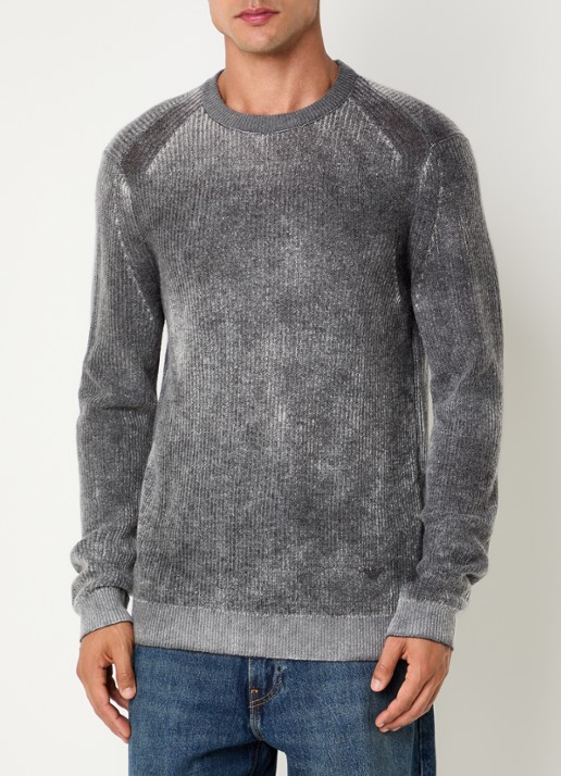 Armani Fijngebreide trui in wolblend met print - detail grijsmele