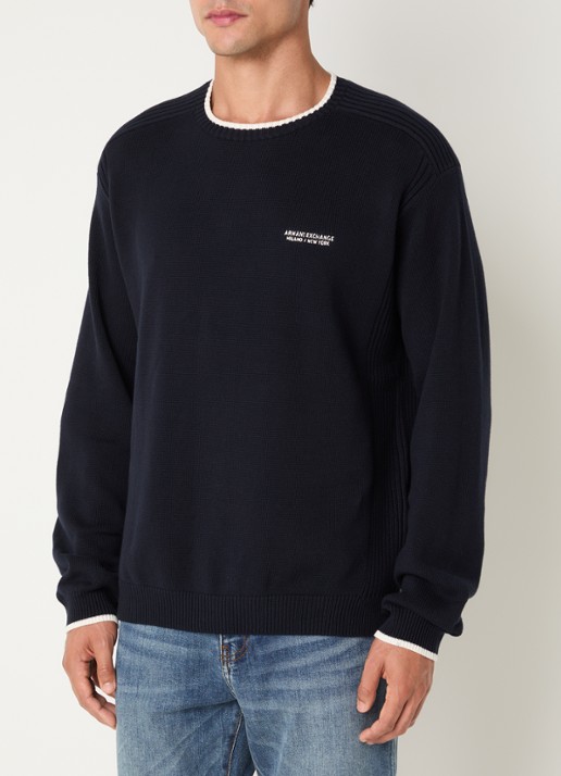 Armani Fijngebreide trui met logo - detail 4 donkerblauw