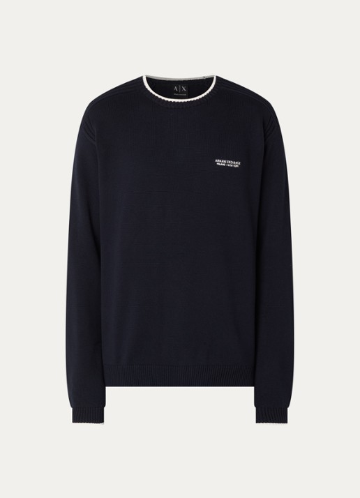 Armani Fijngebreide trui met logo - voorkant 2 donkerblauw