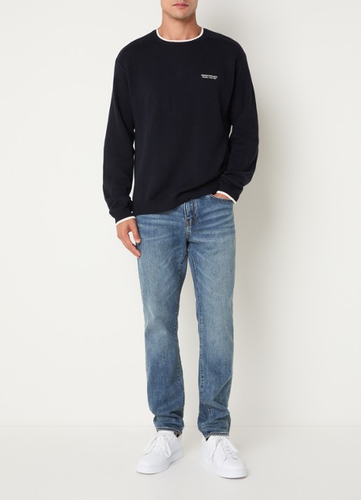 Armani Fijngebreide trui met logo - voorkant 3 donkerblauw