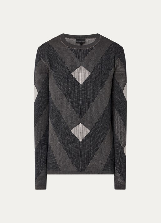 Armani Fijngebreide trui met structuur - voorkant 3 donkerblauw