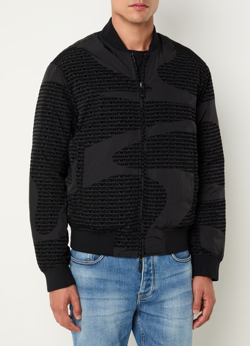 Armani Gewatteerd bomberjack met donsvulling en flockprint - detail 5 zwart