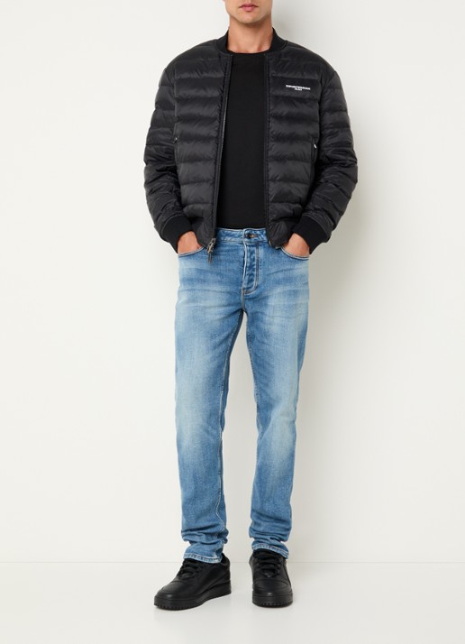 Armani Gewatteerd bomberjack met donsvulling en flockprint - voorkant 3 zwart