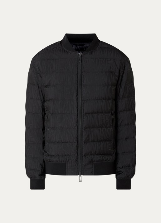 Armani Gewatteerd bomberjack met logoprint - voorkant 2 zwart