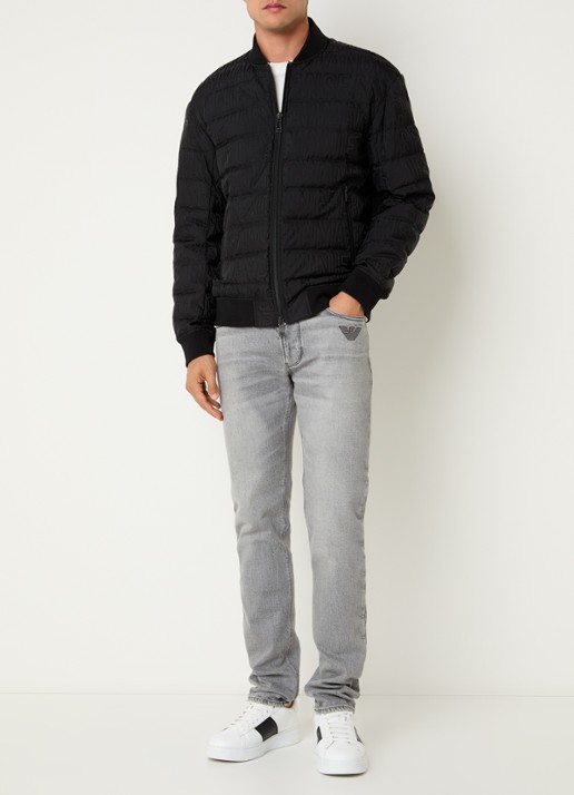 Armani Gewatteerd bomberjack met logoprint - voorkant 3 zwart