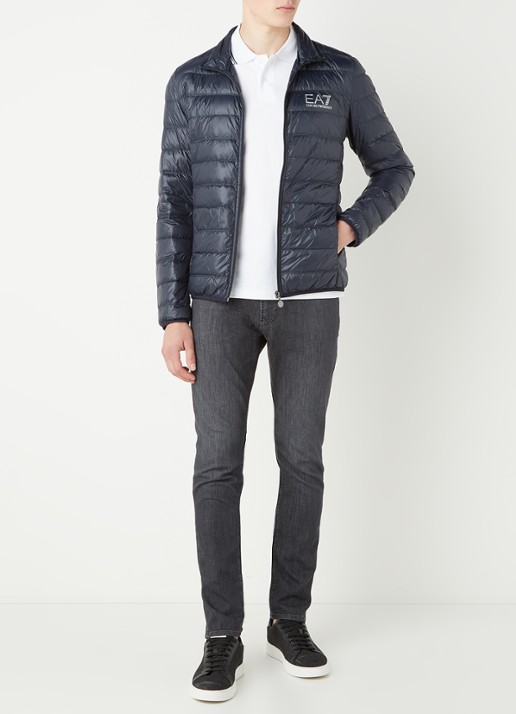 Armani Gewatteerd jack met donsvulling en logo - voorkant 2 donkerblauw