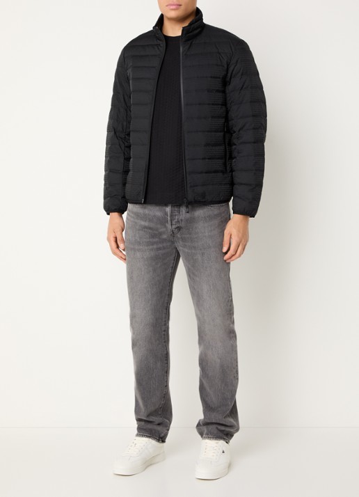 Armani Gewatteerd jack met donsvulling en logoprint - voorkant 2 black beauty / zwart