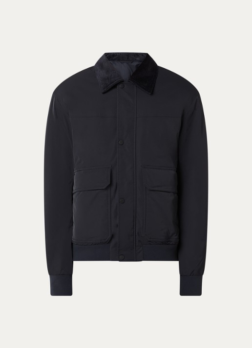 Armani Gewatteerd jack met kraag van corduroy - voorkant donkerblauw