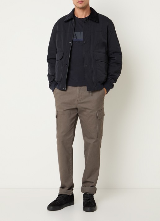 Armani Gewatteerd jack met kraag van corduroy - voorkant 2 donkerblauw