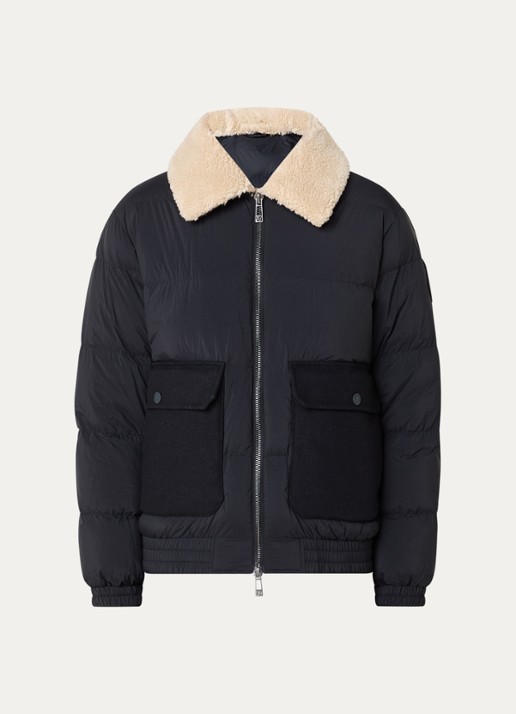 Armani Gewatteerd jack met kraag van imitatiebont en donsvulling - voorkant donkerblauw