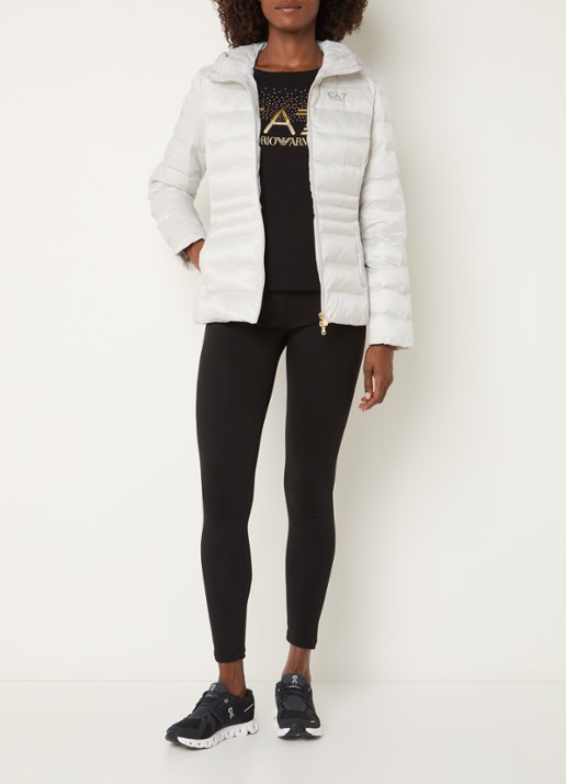 Armani Gewatteerd jack met logo en capuchon - voorkant 2 ivoor