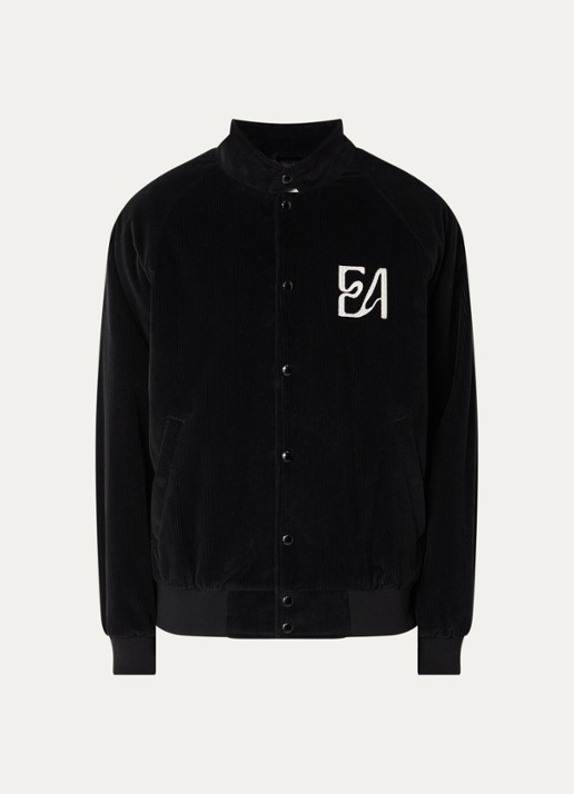 Armani Gewatteerd jack van corduroy met logoborduring - voorkant 2 zwart