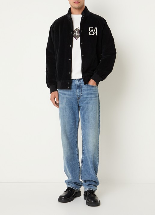 Armani Gewatteerd jack van corduroy met logoborduring - voorkant 3 zwart