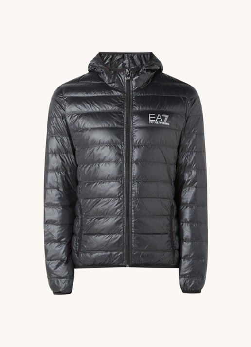 Armani Gewatteerd trainingsjack met donsvulling en logo - voorkant zwart
