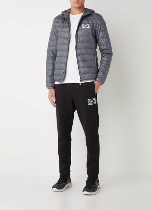 Armani Gewatteerd trainingsjack met donsvulling en logo - voorkant 2 donkergrijs