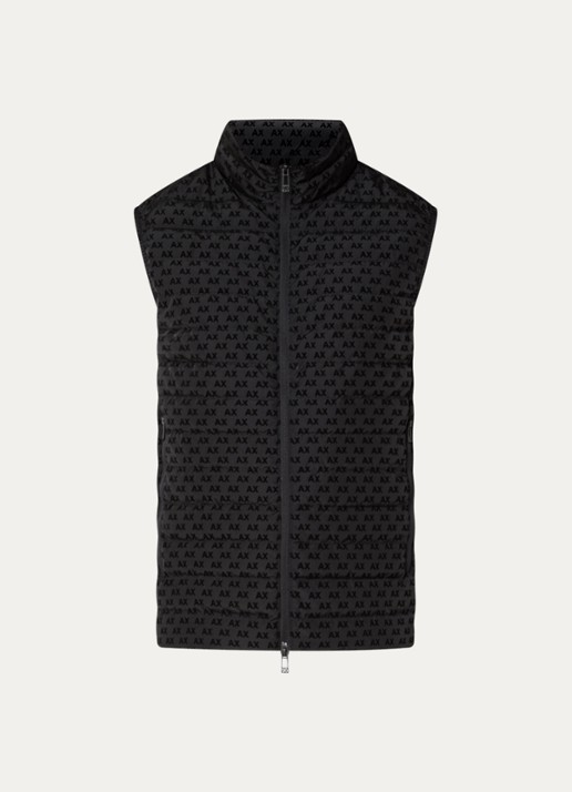 Armani Gewatteerde bodywarmer met donsvulling en flock logoprint - voorkant 3 black-uc001