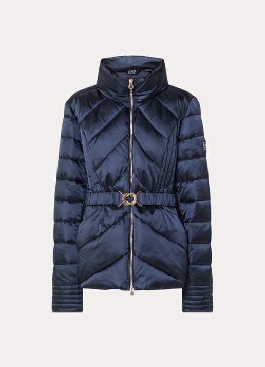 Armani Gewatteerde jas met ceintuur en glanzende finish - voorkant 2 donkerblauw