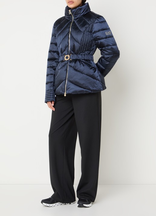 Armani Gewatteerde jas met ceintuur en glanzende finish - voorkant 3 donkerblauw