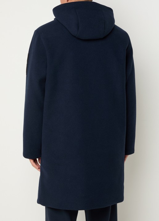 Armani Gewatteerde mantel in wolblend met capuchon - achterkant 2 donkerblauw