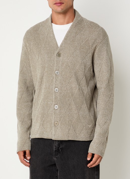Armani Grofgebreid vest in wolblend met V-hals - detail lindegroen