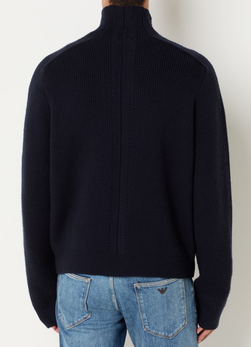 Armani Grofgebreid vest van scheerwol met ribstructuur - achterkant 2 donkerblauw