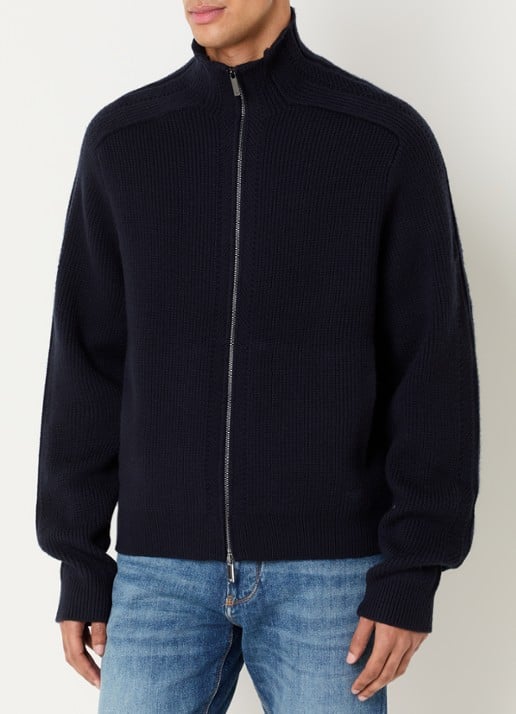 Armani Grofgebreid vest van scheerwol met ribstructuur
