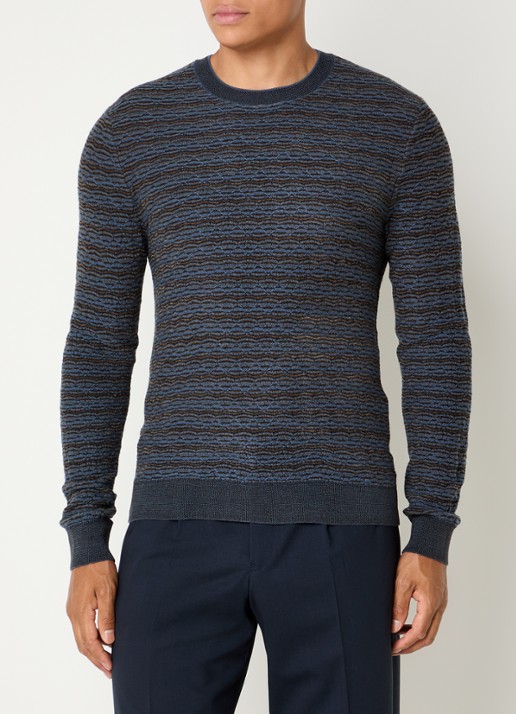 Armani Grofgebreide pullover in scheerwolblend - detail 3 staalblauw