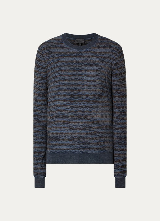 Armani Grofgebreide pullover in scheerwolblend - voorkant staalblauw
