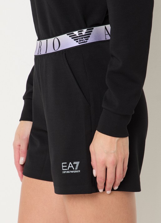 Armani High waist straight fit korte broek met logoband en steekzakken - detail 5 zwart