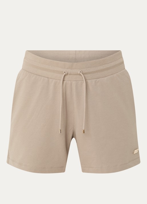 Armani High waist straight fit korte broek met steekzakken en logo - voorkant khaki