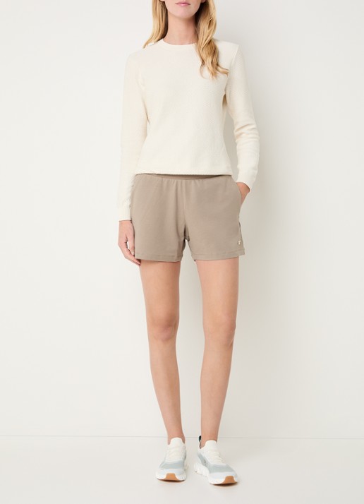 Armani High waist straight fit korte broek met steekzakken en logo - voorkant 2 khaki