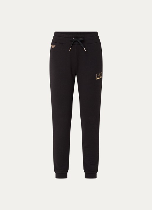Armani High waist tapered fit joggingbroek met logo en strass - voorkant 2 zwart