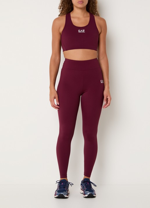 Armani High waist trainingslegging met logo - voorkant 3 bordeauxrood