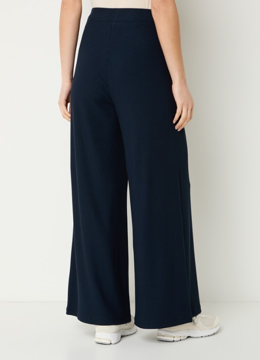 Armani High waist wide fit broek met ribstructuur en logo - achterkant 4 donkerblauw