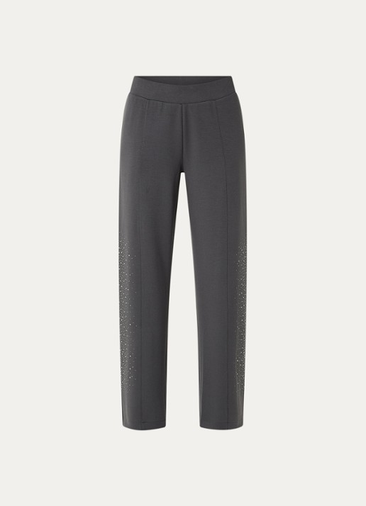 Armani High waist wide fit joggingbroek met strass - voorkant 3 donkergrijs