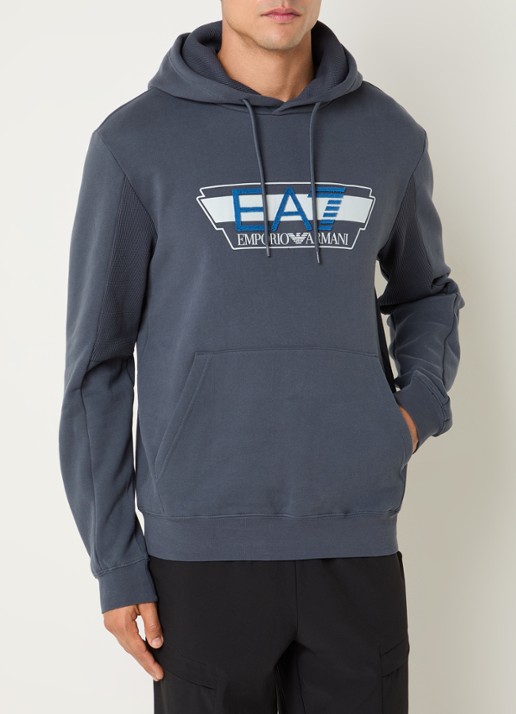 Armani Hoodie met 3D logoprint - detail 4 staalblauw