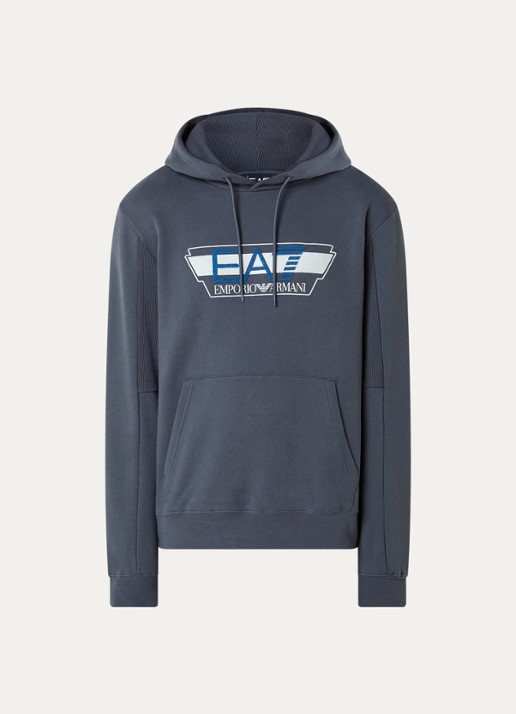 Armani Hoodie met 3D logoprint - voorkant 2 staalblauw