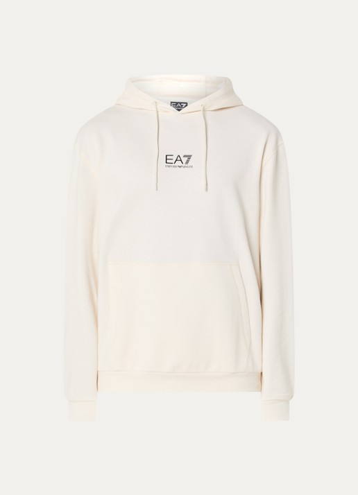 Armani Hoodie met logo- en backprint - voorkant 2 gebroken wit