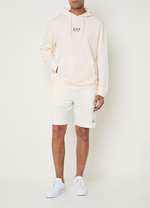 Armani Hoodie met logo- en backprint - voorkant 3 gebroken wit